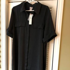 NEW Chicos Womens Black Spring Short Sleeve  Tunic Shirt Top 3 XL NWT Light